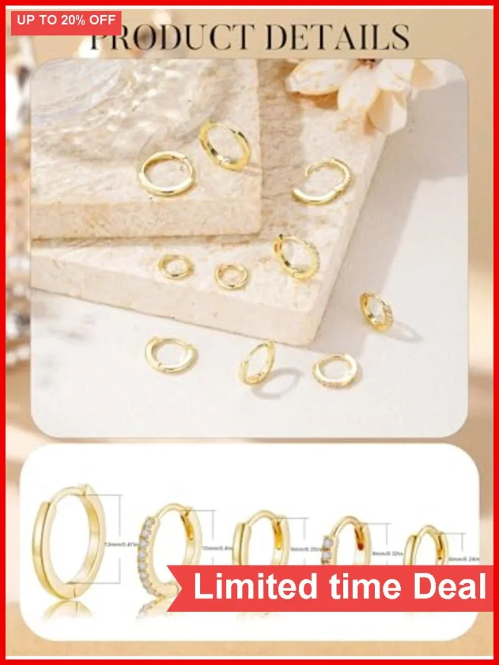 14K Gold Plated Hypoallergenic Hoop Earrings for Women - Cubic Zirconia Set